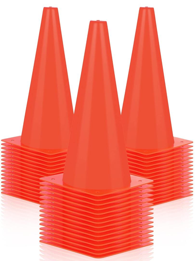 Hoteam 24 Pieces Traffic Cones, 12 Inches Cone Markers, Plastic Construction Safety Cones for Parking, Sports Training, Construction Caution, Road Traffic Cones Outdoor Activity Practice(Orange)