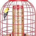 Kingsyard Metal Bird Feeder for Outdoors, Squirrel Proof Caged Tube Feeders Hanging Green, Wild Small Birds Rainproof Station for Garden Yard Seed Easy Clean,Red