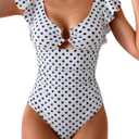 Eomenie Women's One Piece Swimsuit Tummy Control Bathing Suit Cutout Ruffle Slimming Swim Suit (XX-Large, Black White Polka Dots)