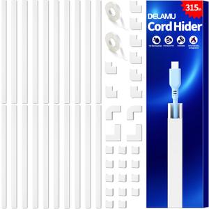 Delamu Cable Hider, 315in Cord Hider Cord Covers for 1 Wire on Wall, Premium Wire Covers for Cords, Cable Cover Organizer, TV Wires Hiders for Wall Mounted Tv, L15.7X W0.55x H0.4in, White