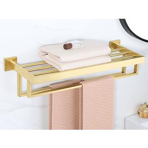 Alise Towel Rack with Double Towel Bar, 24 Inch Towel Racks for Bathroom, Modern Towel Holder for Bathroom Wall, SUS304 Stainless Steel Towel Shelf, Brushed Gold