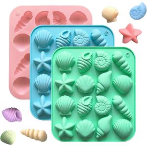 3Pcs Seashell Chocolate Silicone Molds, Ocean Themed Cake Baking Molds for Chocolate Candy Fondant Cupcake Cookie Dessert DIY Cake Decoration Suppies