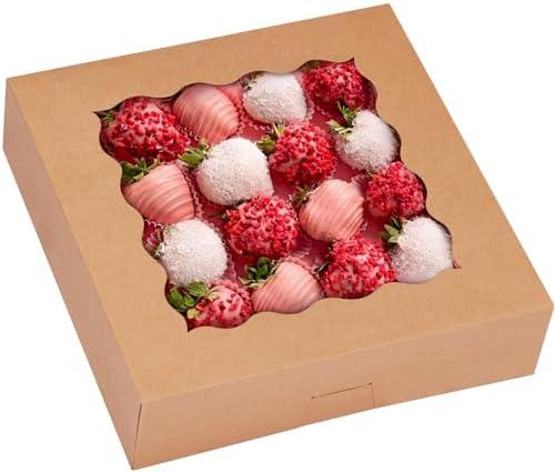 TOMNK 10pcs Pie Boxes, 10x10x2.5 Bakery Boxes with Window, Auto-Popup Brown Bakery Boxes for Pies, Cookie Boxes Treat Boxes for Dessert, Donuts, Muffins