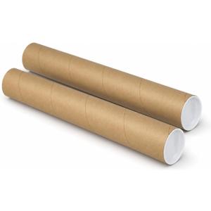 2-Pack 3 x 24 in Kraft Mailing Tubes with End Caps for Posters & Documents