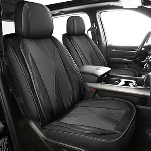 LINGVIDO Waterproof Faux Leather Seat Covers Compatible with 2009-2024 Dodge Ram 1500 2500 3500 Seat Cushion Protector Truck Pickup Crew Quad Cab with Split Bench 40/ 60(Black, Full Set Curved Back)