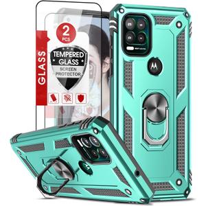 LeYi for Moto G Stylus 5G Case, Motorola G Stylus 5G Case with [2 Pack] Tempered Glass Screen Protector, Military Grade Protective Phone Case Cover with Kickstand Ring for Motorola G Stylus 5G, Mint