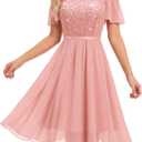 MUADRESS Women's Bridesmaid Wedding Guest Dress 2026 Sparkly Lace Cocktail Prom Party Dresses for Teens Spaghetti Strap (Pink, XXL)