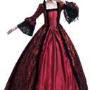 STIOEDYUAN Women's Medieval Queen Vitorian Dress Gothic Ball Gown Renaissance Royal Halloween Fancy Costume (XX-Large, Wine Red)