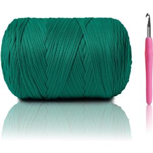 800G228YDS Tshirt Yarn for CrochetingChunky T-Shirt Yarn for Beginner Crochet BagsBasketsCoastersShoesClothesDIY Crafts, Elastic Fabric Thick Hand Knitting Crochet Yarns (Peacock Green)