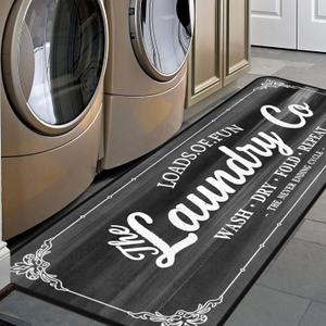 Laundry Room Long Mat Area Rug Non-Slip Floor Mat Waterproof Farmhouse Carpet for Kitchen 40" x 20" (Black/Grey)