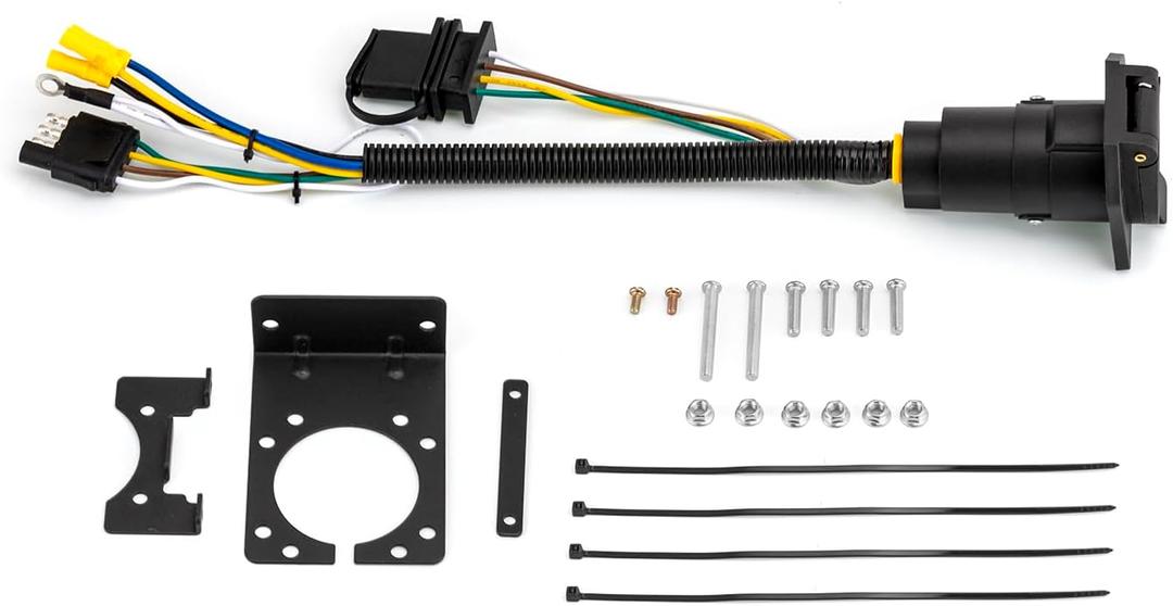 4-Way Flat to 7-Way RV Blade and 4-Way Flat Female End Trailer Wiring Adapter Connector Kit Plug & Play Connector Fit Most Trailers Semitrailers Caravans RVs Trucks