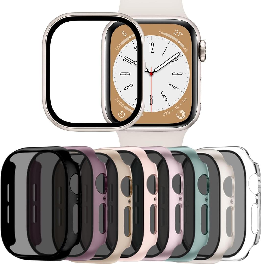 Adorve 8-Pack Privacy Case for Apple Watch SE 3 Screen Protector 40mm Series 6 5 4, Anti-Spy 9H Hardness Tempered Glass Film, Full Protective Face Covers, Slim Guard Bumper for iWatch 40mm Accessories (Blk/Clr/Pnk/Starlt/RosePnk/PineGrn/MilkTea/SmkVlt)
