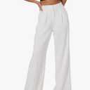 Women Office Wide High Waist Pants Loose Fit Elastic Waist Pleated Front Trousers for Work Casual Small, White 