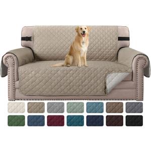 H.VERSAILTEX Sofa Protector for Dogs/Cats/Pets Sofa Covers Slipcover Quilted Couch Coveres Loveseat Covers with Non Slip Elastic Strap Water Resistant Seat Width: 46" (Loveseat, Khaki/Beige)