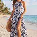 KILIG Women's Summer Floral Beach Flowy Split Maxi Long Dresses, Floral Blue  (S)