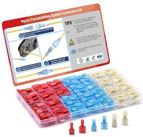 Pack of 2, AIRIC 200 Pcs UL Listed Nylon Spade Quick Disconnect Connectors Kit, 22-10 Gauge Male and Female Electrical Connector Wire Spade Crimp Terminals, Wiring Crimps Insulated Terminal Assortment Kits