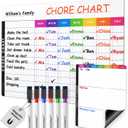 Magnetic Chore Chart Dry Erase Whiteboard Set - Pocket Charts for Multiple Kids, Teens & Adults (15"x 11.5"), Daily to-Do, Grocery, Notes (9"x 7") -Behavior Chart for Fridge & 6 Fine Tip Markers