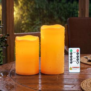 5plots 4"6" 8" Large Outdoor Waterproof Flameless Candles Ivory White with Timer & Remote, Battery Operated LED Flickering Pillar Candles for Patio Porch Halloween Christmas Lantern, Set of 2