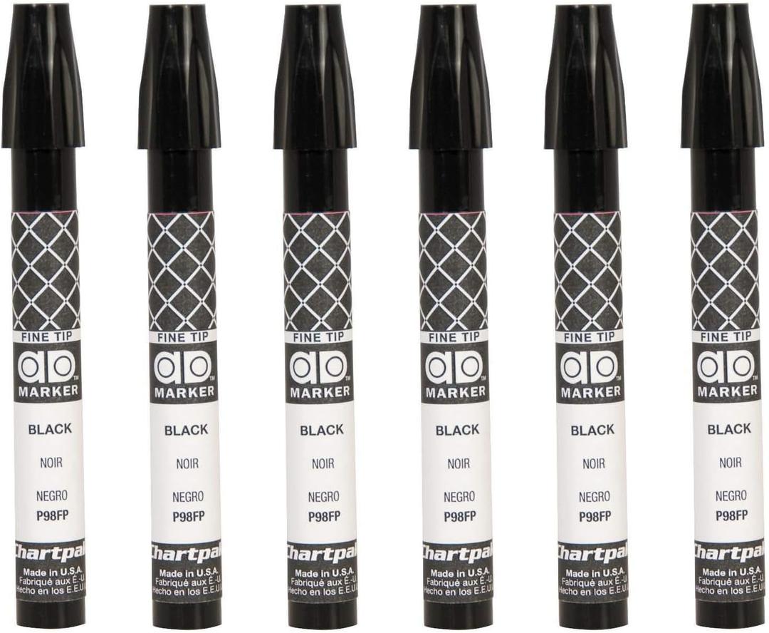 The Original Chartpak AD Marker, Fine Point, Black, Box of 6 (P98FP)