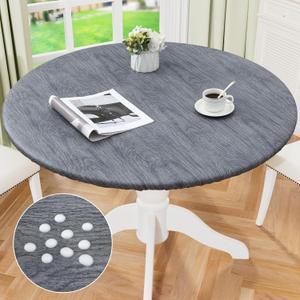 misaya Round Fitted Tablecloth with Elastic Edge, 100% Waterproof Oil Proof Plastic Table Cover, Vinyl Flannel Backed Tablecloth Fits 36"-44" Round Tables for Dinner, Outdoor, Picnic, Wood Grey misaya Round Fitted Tablecloth with Elastic Edge, 100% Waterproof Oil Proof Plastic Table Cover, Vinyl Flannel Backed Tablecloth Fits 36"-44" Round Tables for Dinner, Outdoor, Picnic, Wood Grey