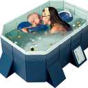 6FT Foldable Kids Pool with Wood-Reinforced - Non-Inflatable Hard Plastic Rectangular Swimming Pool for Children, Adults, Dogs, Indoor/Outdoor Water Play & Baby Ball Pit (72"x55"x19") (Dark Blue)