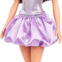 Barbie Fashionistas Doll #234 with Brown Hair, Wearing Sequined Purple Bubble Dress with Satiny Skirt, Silvery Necklace and Heels
