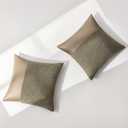 Set of 2 Fluffy Boucle Pillow Covers 18"x18", Moss Green Textured Throw Pillow Covers with Faux Leather Accents, Boho Decorative Pillow Cases for Couch, Bed, or Farmhouse Home Decor