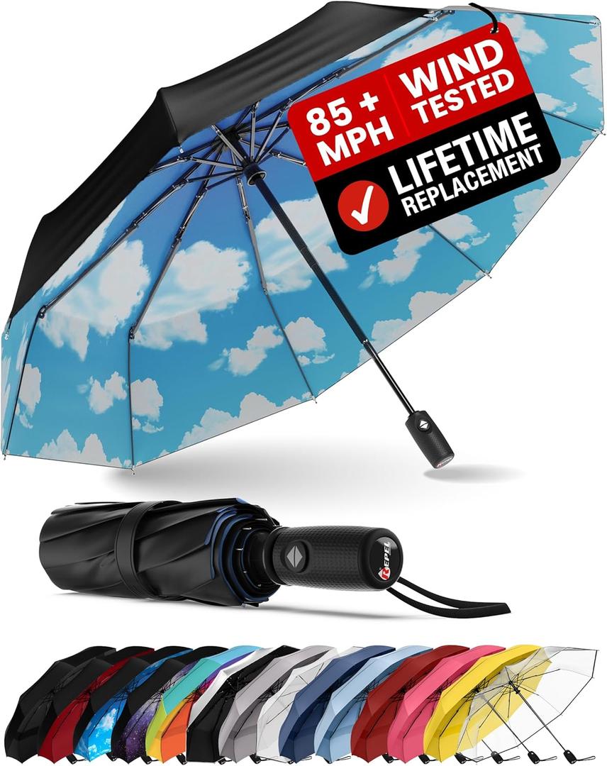 REPEL Windproof Travel Umbrella - Compact & Withstands Winds up to 85MPH , Strongest Premium Auto Folding Umbrella for Rain and Sun - Durable, Light & Portable for Women & Men , Fits Backpack & Cars (Blue Sky) REPEL Windproof Travel Umbrella - Compact & Withstands Winds up to 85MPH , Strongest Premium Auto Folding Umbrella for Rain and Sun - Durable, Light & Portable for Women & Men , Fits Backpack & Cars (Blue Sky)