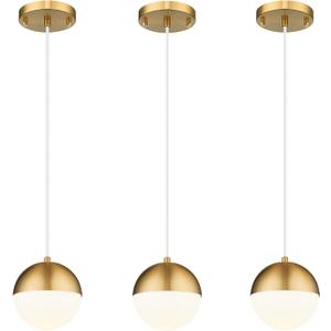 LMS Mid Century Pendant Lights, Brushed Gold Kitchen Island Light Fixtures with White Globe Glass Shade, Adjustable Hanging Cord, 3-Pack for Home Office Dining Room Bathroom