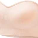 PRETTYWELL Strapless Bra for Women Comfort Non-Slip Seamless Padded Bandeau Bras Wireless Tube Top Bra with Multi-Way Straps (Large, Beige)