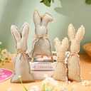 4 Pieces Easter Rustic Bunnies, Farmhouse Easter Decor Bunny Stuffed Fabric Rabbit Spring Decor for Easter Home Desk Counter Tiered Tray Basket Bowl Fillers Rabbit Collections