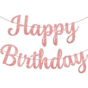 KatchOn Glitter Rose Gold Cursive Happy Birthday Banner - Pre-Strung 10 Feet, Happy Birthday Sign for Women and Girls Rose Gold Birthday Decorations