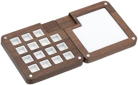 PATIKIL 15 Grids Mini Portable Palette, Walnut Sketchbook Watercolor Palette, Mixing Tray Pocket Magnetic Travel Paint Palette for Painters Artists Acrylic Painting, Dark Brown