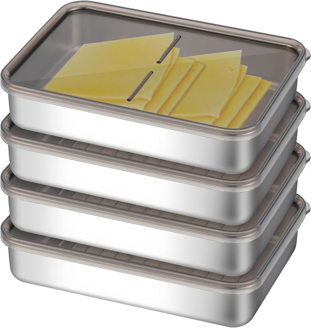 Layhit Cheese Container for Fridge Deli Meat Storage Containers with Lids Bacon Container for Refrigerator Dishwasher Safe Lunch Meat Container for Pantry, Counter, Refrigerator(4 Pcs)