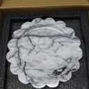 Round Marble Decorative Tray with Scalloped Edge, Luxury Natural Stone Bathroom Vanity Tray, Dresser Top Perfume Coffee Home Kitchen Sink Tray, Key Trinket Ring (8" x 8" x 0.7", Beige Travertine)