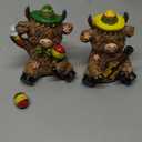 Burbell 2 Pack Mexican Fiesta Highland Cow Decor Resin Cinco De Mayo Decorations Mexican Taco Fiesta Highland Cow Figurine Gnomes Resin Statue for Garden Table Centerpieces Shelf Home Decor Gifts