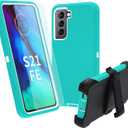 for Samsung Galaxy S21 FE 5G Case, S21 FE Heavy Duty case,[Military Grade Protective ][Shockproof] [Dropproof] [Dust-Proof], Compatible with Samsung Galaxy S21 FE 5G (Teal-White)