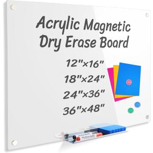 Acrylic Magnetic Dry Erase Board for Wall, White Board 48x36,Frameless Magnetic Dry Erase Board for Office,Classroom and Home/for Kids,Students,Adults(White).90120W