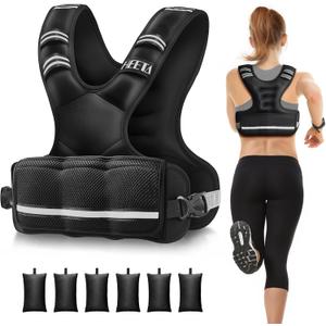 HEETA Adjustable Weighted Vest for Women Men /20-32lbs Body Weight Vest Exercise Set with 6 Ironsand Weights & Reflective Strips for Walking Running Workout Cardio Strength Training