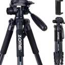 Camera Tripod 55-inch Q111 with Phone Holder,Cell Phone Tripod Stand Protable Lightweight for Canon Nikon Sony DSLR Projector Webcam Spotting Scopes Gopro and Smartphones Live(Black)