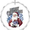 ZOFGUO Blue Chinoiserie Christmas Santa Ornament, Grandmillennial Santa Gift Box Clear Christmas Ornaments Decorations, Vintage Xmas Decorative Hanging Glass Ornament for Xmas Tree Car Holiday Decor