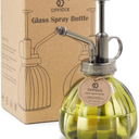 OFFIDIX Plant Mister,Glass Spray Bottle Small Watering Can Indoor 6.3" Tall Vintage Pumpkin Style Plastic Top Pump One Hand Mister Spray Bottle for Indoor Potted Plants (Olive Green)