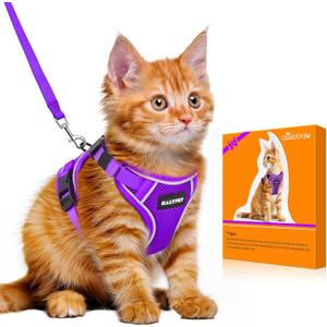 Halypet Cat Harness and Leash Set [MAX Safety 4th-Gen Upgrade] Escape Proof Adjustable Cat Leash Comfortable Soft Vest Easy to Wear Kitten Harness with Reflective Strip for Cats Walking, S Purple (Small (7-12lb))