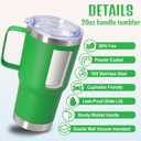 20 oz Tumbler with Handle and Lid, Stainless Steel Tumbler Insulated Travel Coffee Mug, Spill Proof Double Wall Vacuum Tumbler Cup Keep Drink Hot & Cold, Green, 1 Pack