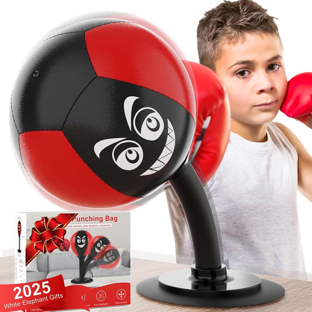 Desktop Punching Bag with Suction Cup - Punch Away Stress, Heavy Duty Office Desk Stress Ball for Adults & Kids, Fun Boxing Toy for Coworkers, Friends (Red)