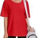 YUCOLEN Women's T Shirts Oversized Full Cotton Summer Tops Short Sleeve Crewneck Casual Loose Fit Basic Tee Shirts (Red)