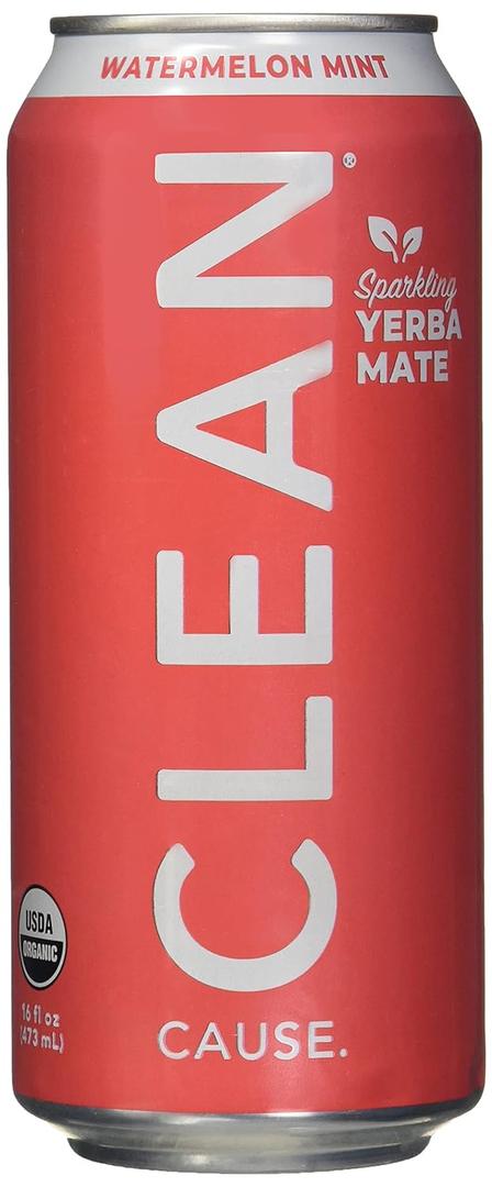 Clean Cause Organic Watermelon Mint Sparkling Yerba Mate 12pk, 16 FZ, Best By 02/18/2026
