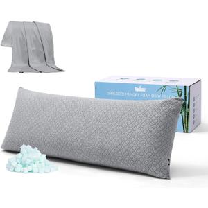 Rainmr Thick Memory Foam Body Pillow - Full Body Pillows for Side Sleeper - with Grey Cooling Pillowcase 20 x 54 inches