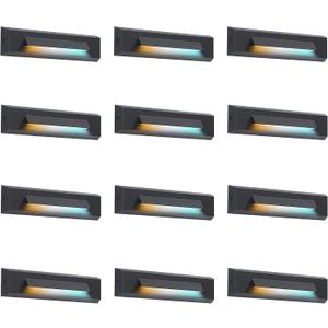 CLOUDY BAY [12 Pack] 3 Color Low Voltage 12-24V LED Step Lights Outdoor,2.5W Landscape Cutoff Stair Riser Light,Deck Step Lights Exterior Accent Lighting Fixtures,Wet Location,Black