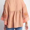 Womens Floral Printed Blouse V-Neck 3/4 Sleeves Loose Fit Vintage Babydoll Tops (Orange, S)